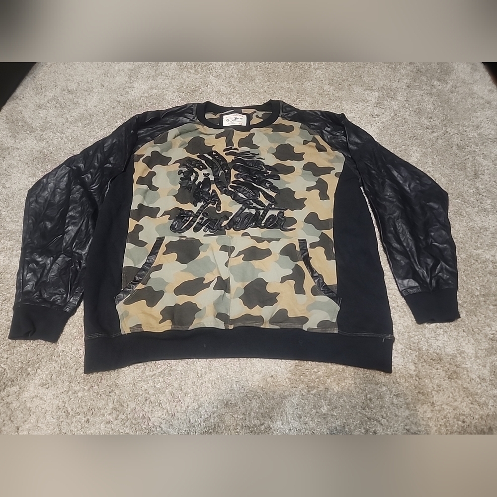 Winchester Sweater Mens 3XL Green Camo Black Faux Leather Hunting Shirt Indian